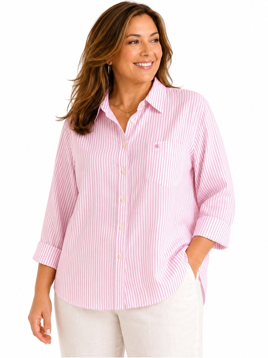 Ralph Lauren Tops - Lauren Ralph Lauren Pink White Striped Button Front Shirt Women’s 2X Cotton